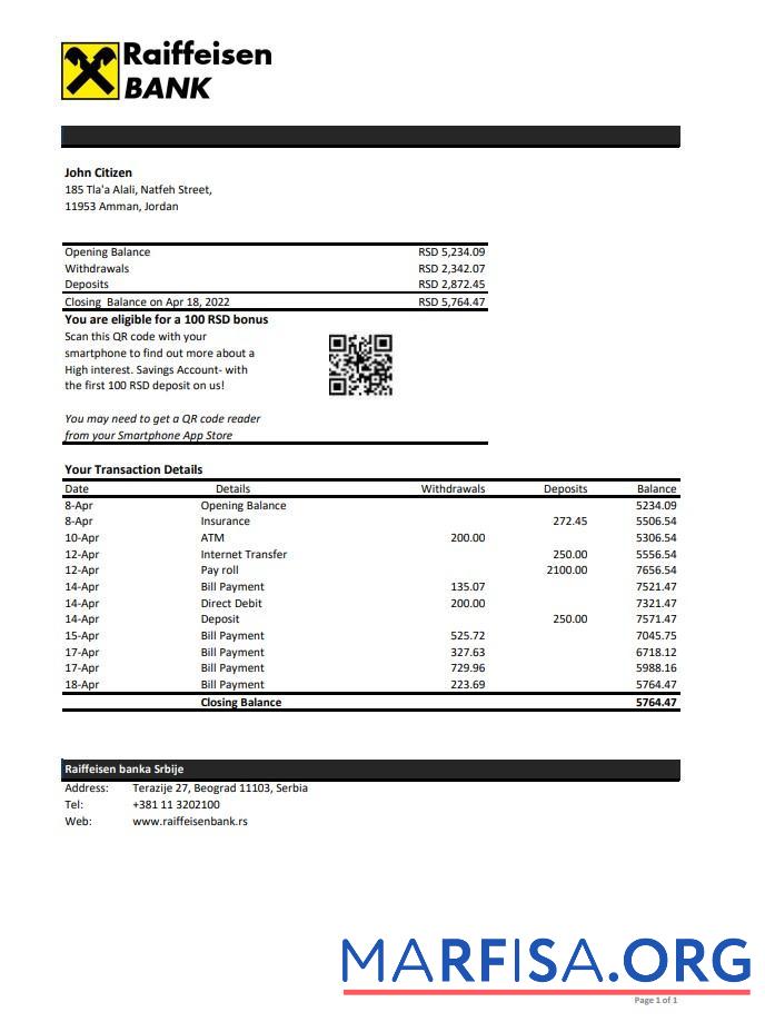 Blank Serbia Raiffeisen bank statement excel template